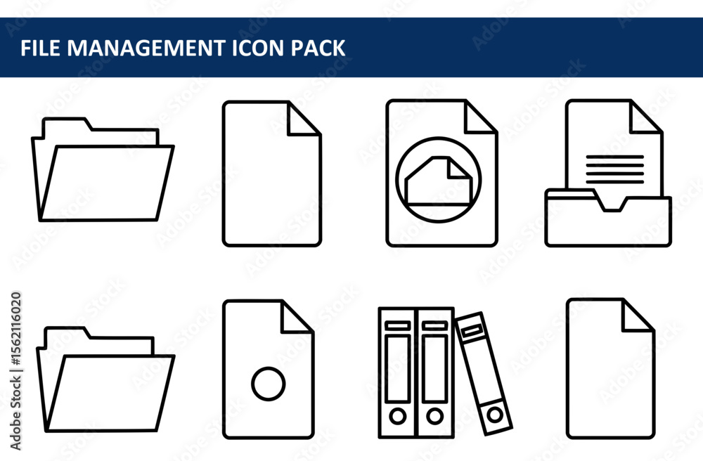 Poster file management icons with no people/objects in a modern, flat design style. simple line drawings of