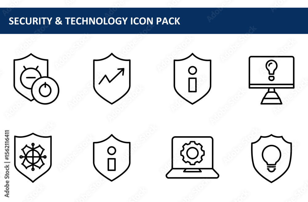 Poster security and technology icons in a simple, clean graphic design. abstract symbols representing vario