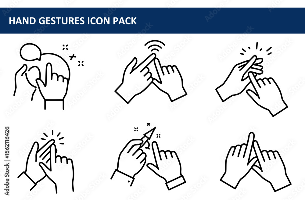 Poster hand gesture icons depicting various actions for a user interface or educational purpose. illustrati