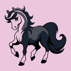 Cartoon Horse with Black Mane and Tail on a Light Pink Background Perfect for Children s Illustrations and Designs