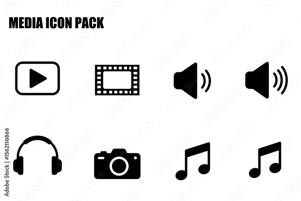 Poster flat black media icons on a white background. simple graphic design elements for multimedia apps or 