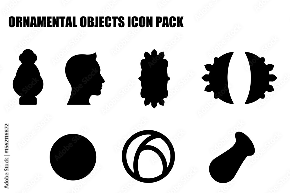 Poster Ornamental objects silhouettes in various shapes and forms. Set of decorative shapes/icons in a clean, simple design for graphic use.