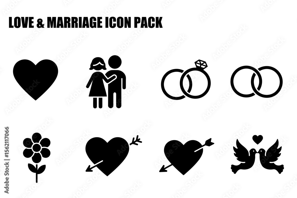 Poster love and marriage icon set with diverse symbols in a simple design. collection of icons showcasing c