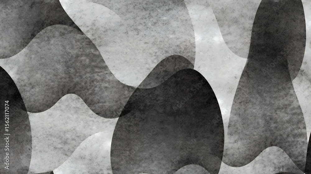 Poster abstract overlapping curved shapes in grayscale textured background