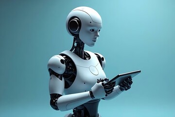 Fototapeta premium blue screen robot cyborg