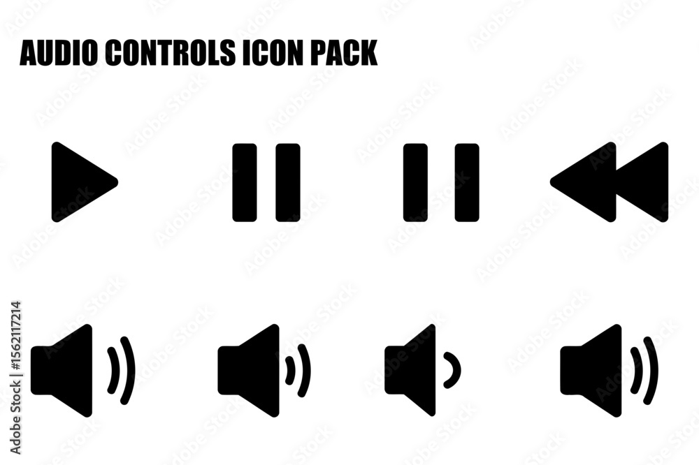 Poster audio controls icons in a user interface. simple, black icons for playback and volume controls on a 