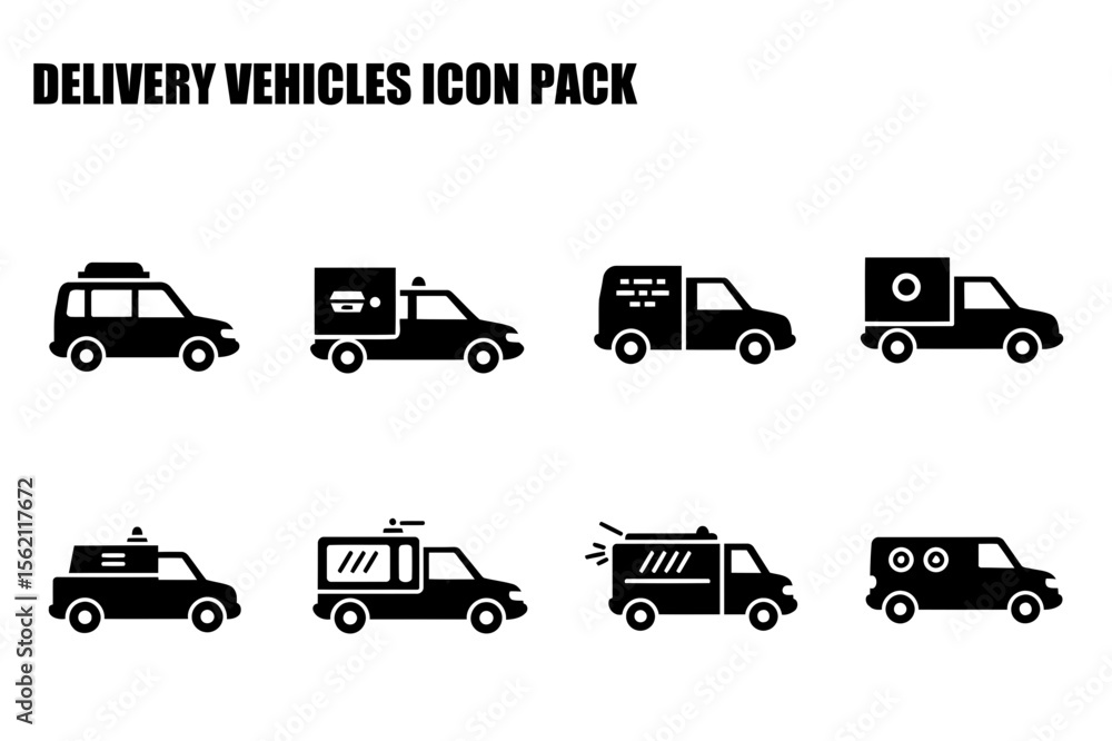 Poster delivery vehicle icons for various purposes in a set format. set of delivery vehicles in side profil