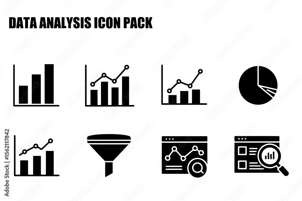 Poster data analysis icons depicting various business metrics in a simple, clean style. flat icons showcasi