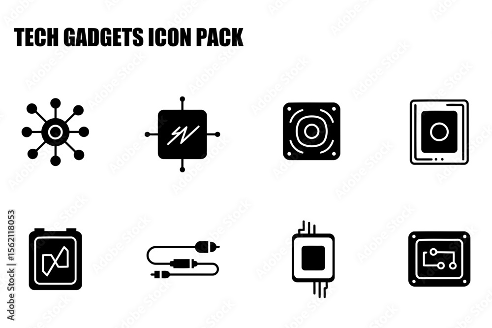 Poster technical diagrams of various tech gadgets in a digital graphic design.
