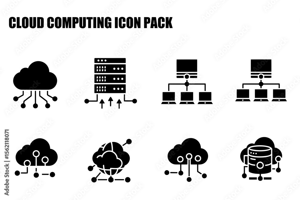 Poster cloud computing icons for website design or marketing collateral. simple, black and white illustrati