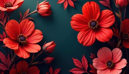 Obraz premium Bold cardinal red floral wallpaper, large scale blooms , design, dramatic, intense