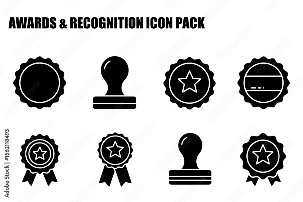 Poster award and recognition icons in a graphic design style. various award shapes and seals with different