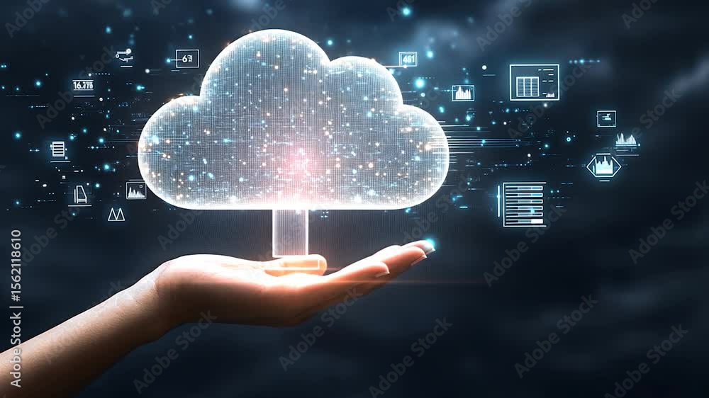 Poster hand holding a digital cloud computing concept
