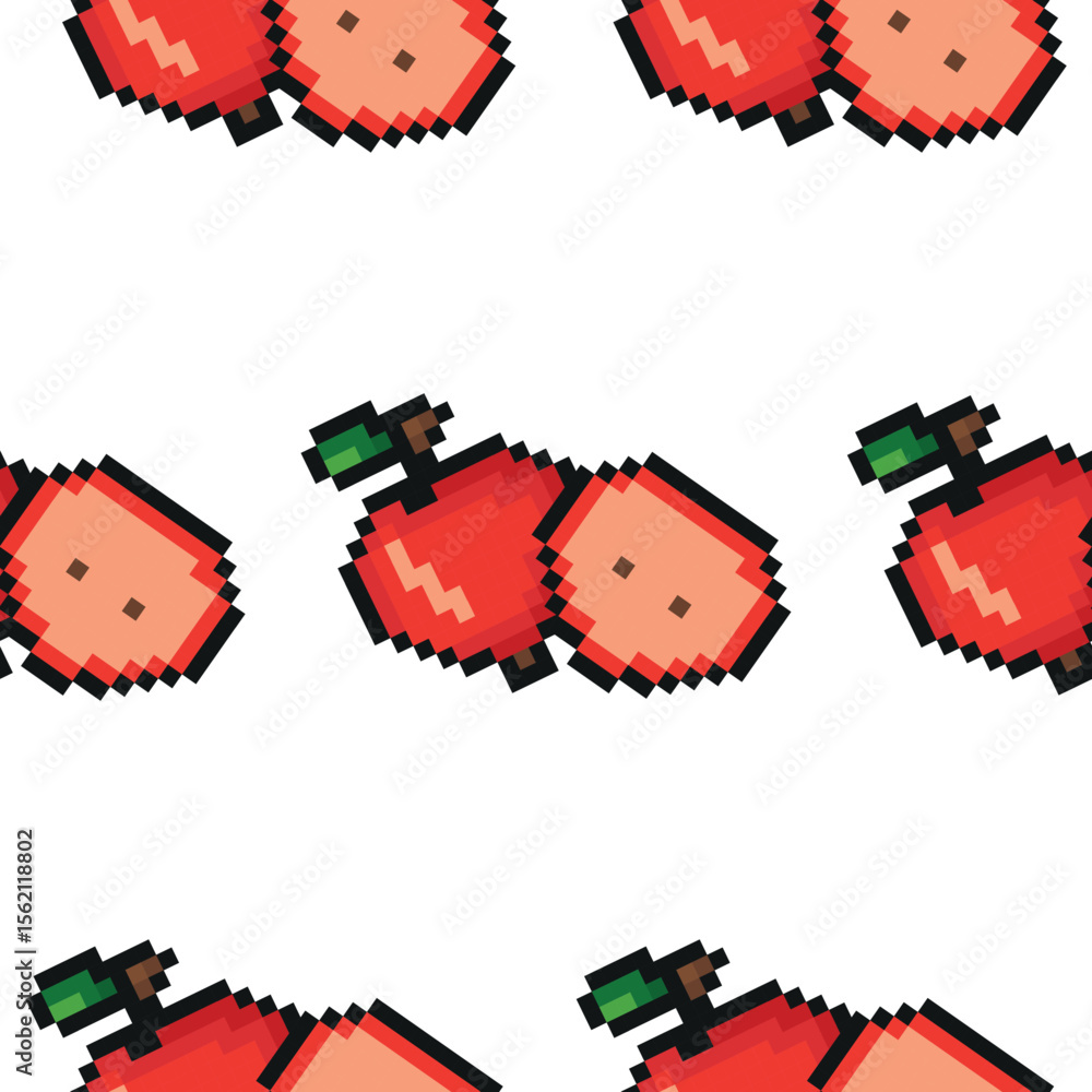 Fototapete pixel art garden fruit pattern, namely apple icons, retro 8-bit graphics style with visible square p