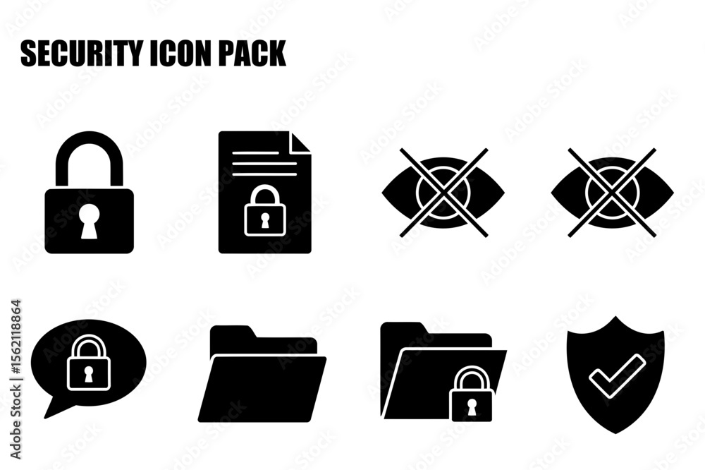 Poster security icons set for digital document protection in a vector graphic format.