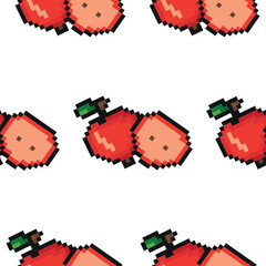 pixel art garden fruit pattern, namely apple icons, retro 8-bit graphics style with visible square pixels and minimal color palette
