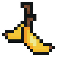 pixel art style exotic fruit icon, namely banana icons, retro 8-bit graphics style with visible square pixels and minimal color palette