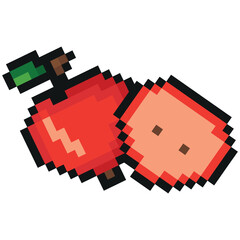 pixel art style garden fruit icon, namely apple icons, retro 8-bit graphics style with visible square pixels and minimal color palette