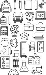 simple back to school icon set with various stationery and school symbols