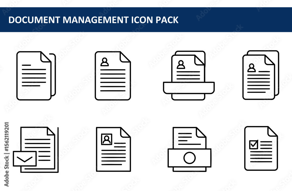 Aufkleber document management icons, diverse professional roles in various actions, office environment. variou
