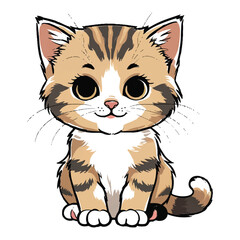 Obraz premium Vector art of an adorable cartoon kitten with orange and white stripes sits isolated on white background