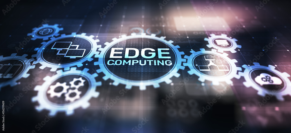 Aufkleber edge computing modern it technology on virtual screen concept.