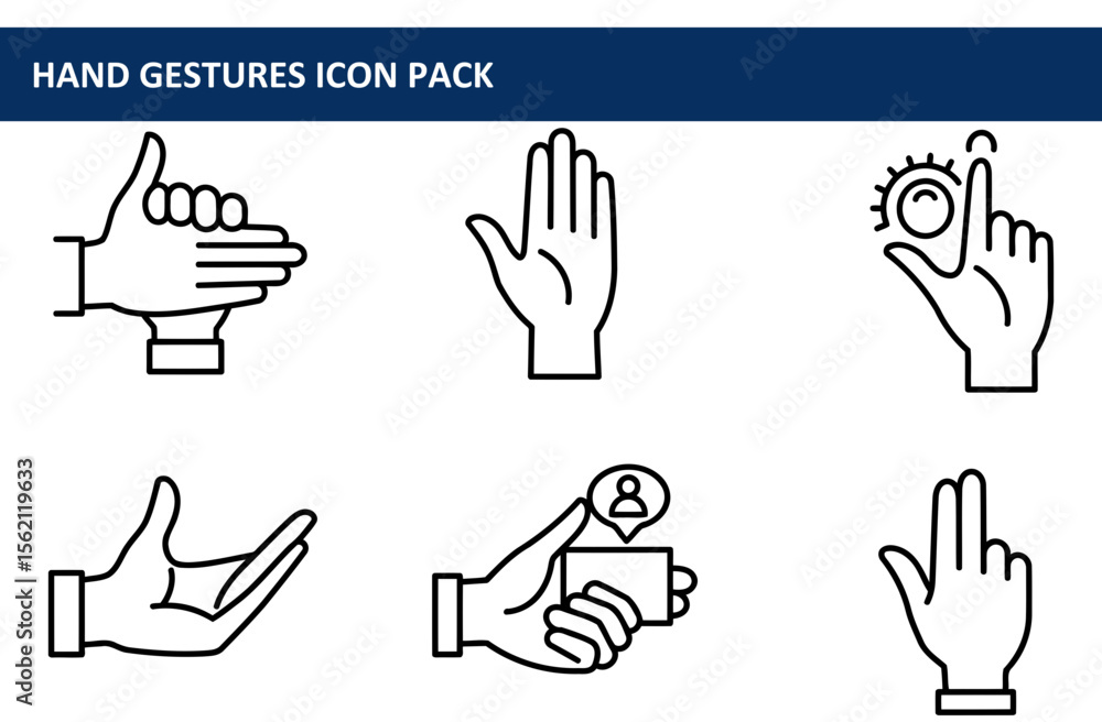 Poster hand gestures icon pack displaying various hand positions and actions against a plain white backgrou
