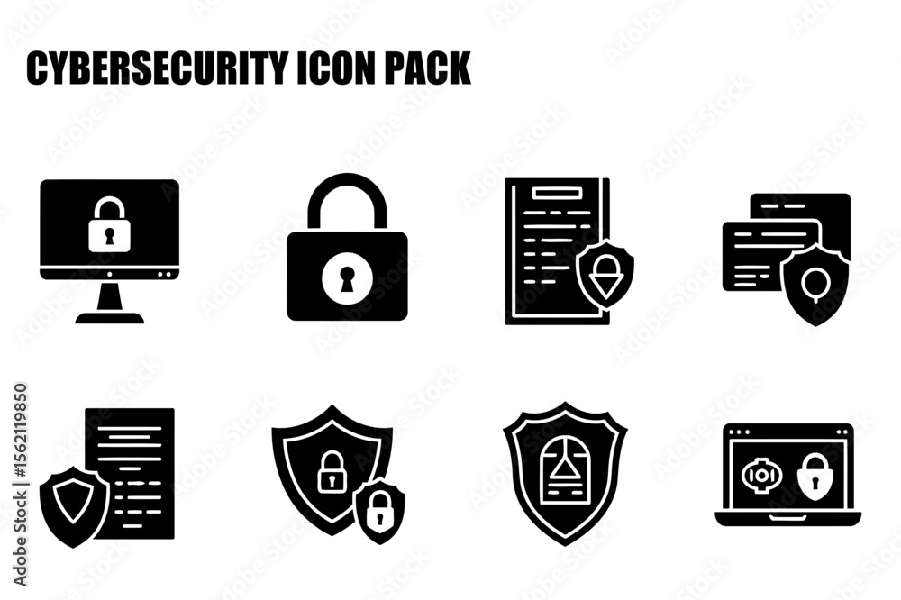 Poster cybersecurity icons set of various elements in flat design. collection of security icons in a flat d