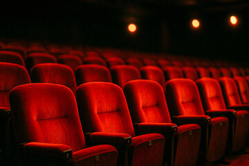 Fototapeta premium Velvet Cinema Seats: Cozy and Inviting Movie Experience