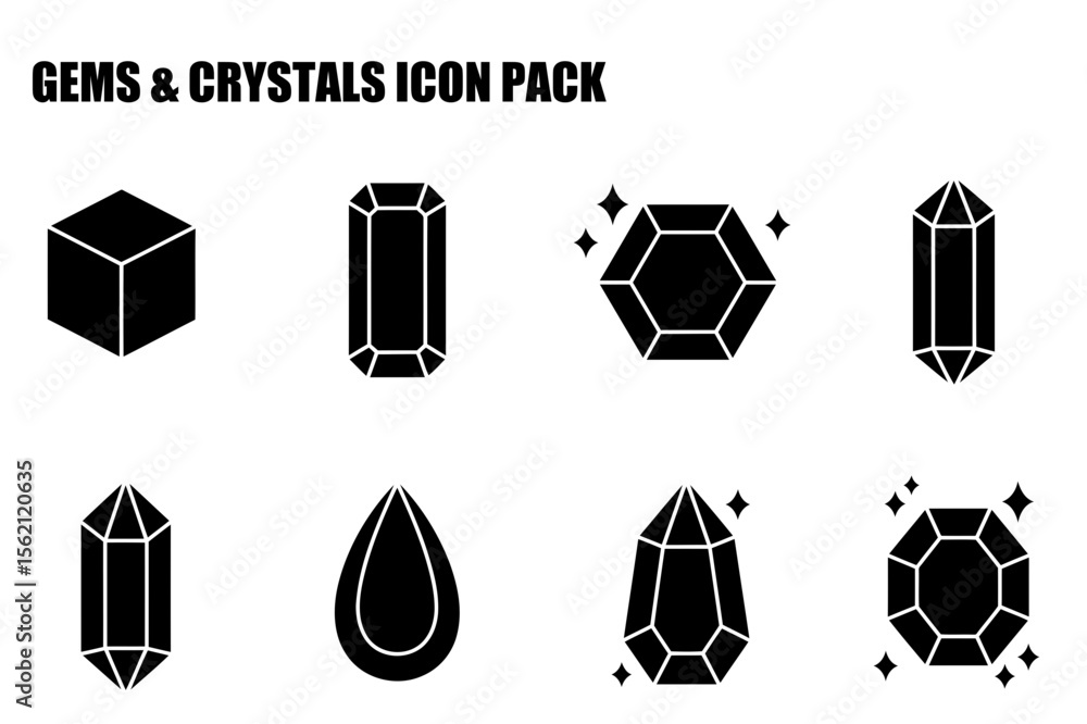 Poster gem and crystal icon set with various shapes and sparkle effects. simple, graphic design illustratio