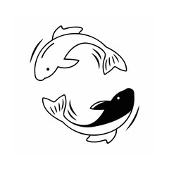 Two stylized fish swimming in opposite directions animal outline