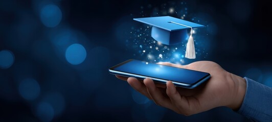 The smartphone displaying a graduation hat and celebrating educational achievement.