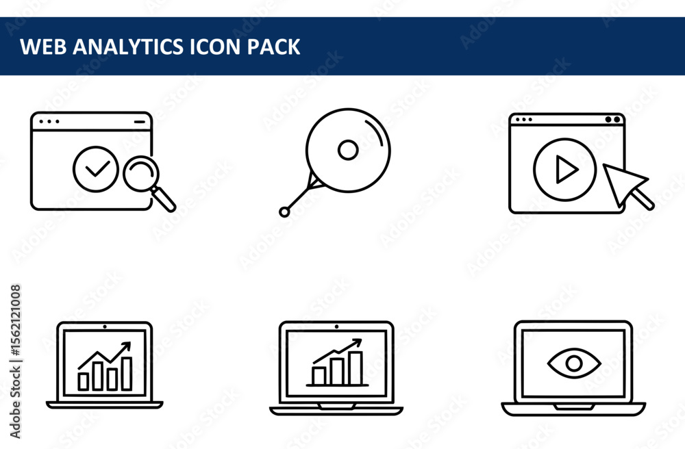 Poster web analytics icons in a simple, line art style.