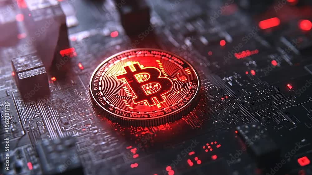 Aufkleber bitcoin on a circuit board