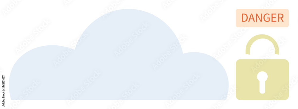 Poster cloud element with yellow lock and danger alert. ideal for cybersecurity, warning, secure data, tech