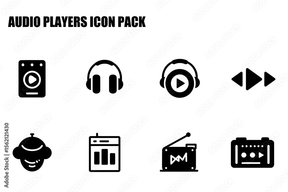 Poster audio players icon set with various devices in a simple style. flat vector icons of music player, he