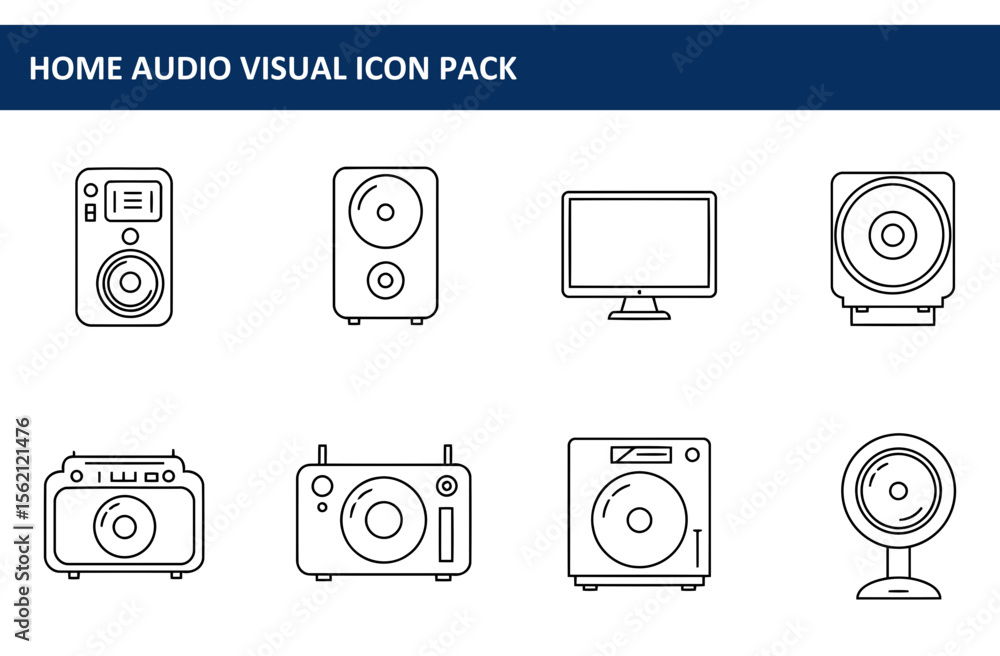 Aufkleber home audio visual icon pack of various devices in a simple line art style. collection of devices for