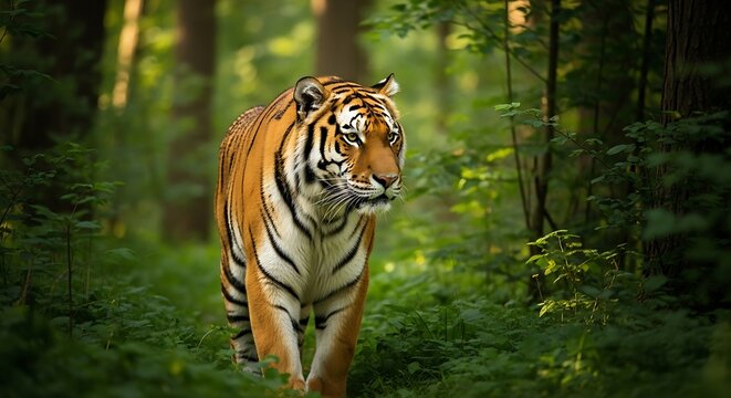 majestic tiger focused camera shot in the jungle