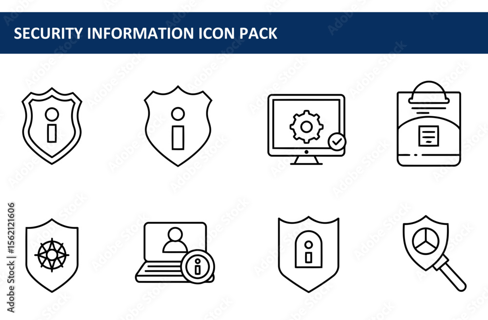 Poster security information icons in a digital interface. simple, clean line art representations of informa
