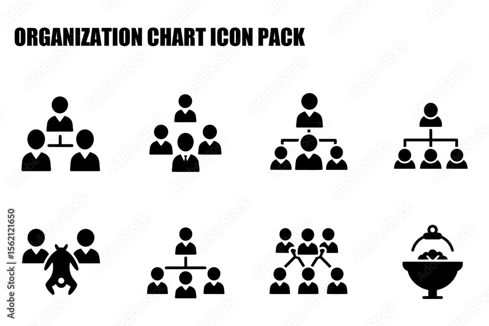 Poster organization chart icons for business applications. various organizational structure examples in a s