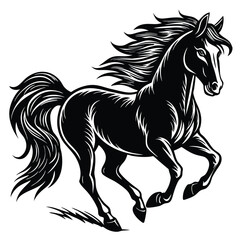 Elegant Black Horse Galloping with Flowing Mane and Tail Vector Illustration