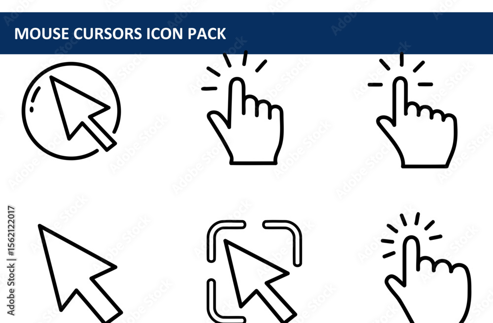 Poster modern mouse cursor icons in a simple, clean design. simple graphic representations of various mouse