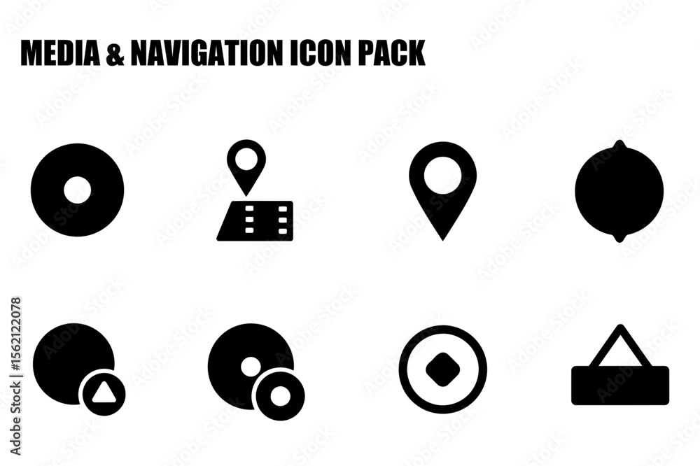 Poster flat design graphic icons of media and navigation, various actions, in a digital format. simple vect