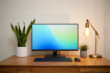 Modern Home Office Setup with Natural Light and Plants Creating a Relaxing and Productive Workspace Atmosphere