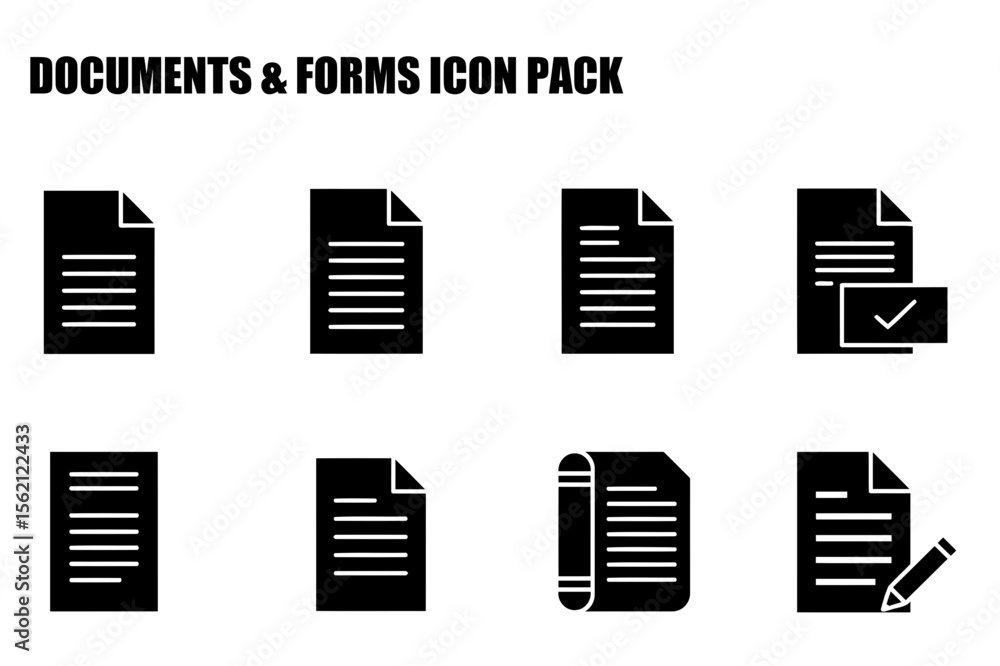 Poster document icons with various forms and actions in a general office setting. simple black and white il