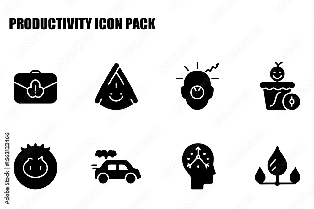 Poster productivity icon pack showcasing various concepts with modern, flat design. abstract icons represen
