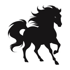 Elegant Horse Silhouette with Flowing Mane and Tail on White Background
