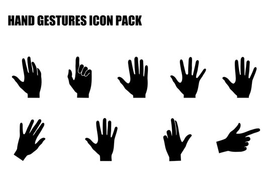 Hand gestures in various positions with no clothing or background details. Illustrative collection of hand gestures in a graphic design style.