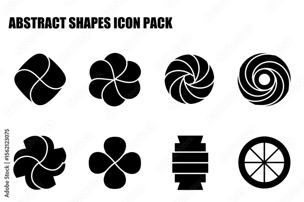 Poster abstract geometric shapes in a graphic design element set. simple, symmetrical, black shapes with va