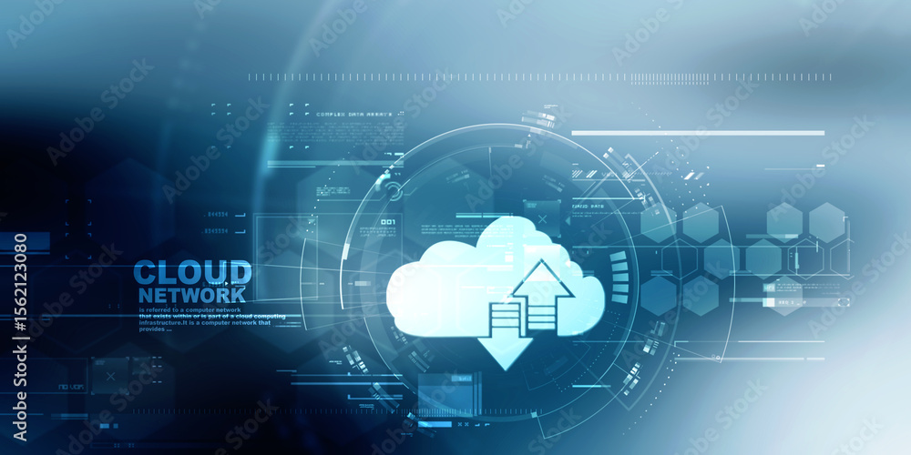 Poster 2d illustration uploading downloading arrow with cloud